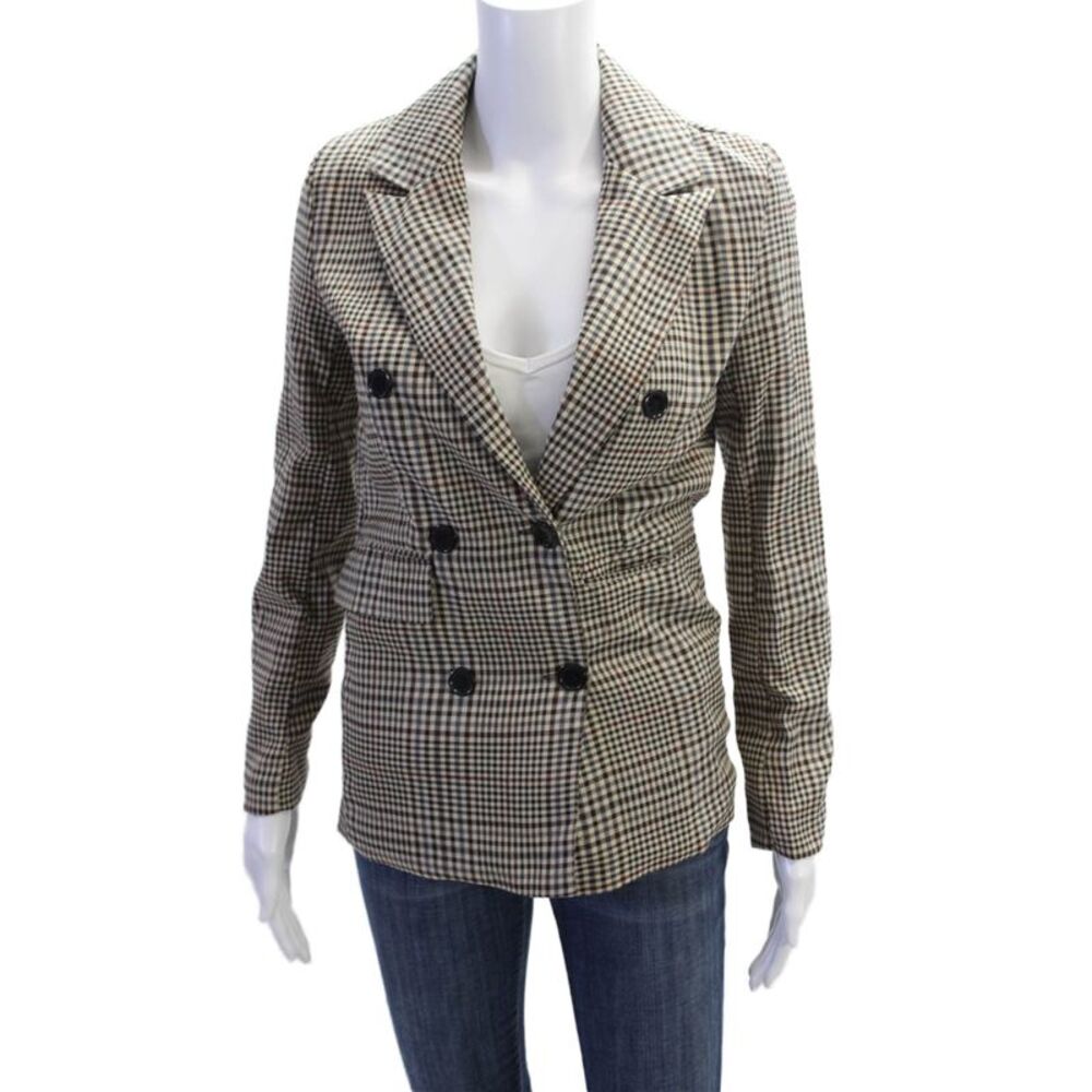 Princess Polly Womens Checkered Collared Double Breasted Blazer Beige Size 0